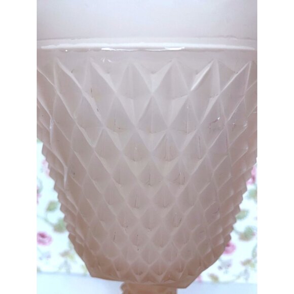Vintage Pink Satin Diamond Point Chalice Vase, Frosted Depression Glass - Picture 10 of 11